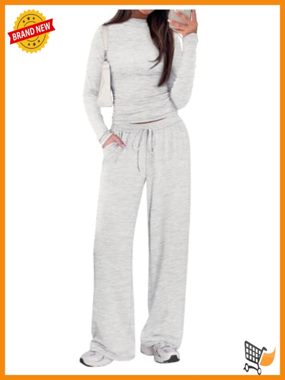 2 Piece Lounge Set Mock Neck Ruched Top Wide Leg Pants Travel